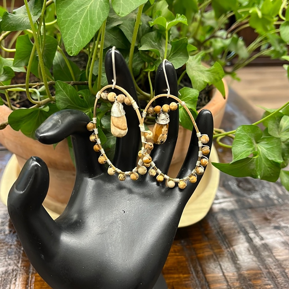 Riah Fashion Natural Stone Boho Dangle Earings - Picture 2 of 5